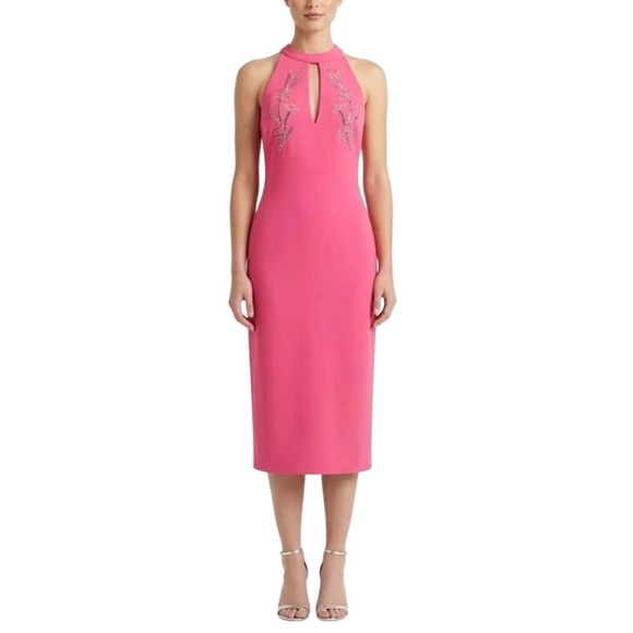 Aidan Mattox Dresses & Skirts - Aidan Mattox Beaded Cut Out Midi Sheath Cocktail Dress Coral Pink Size 6